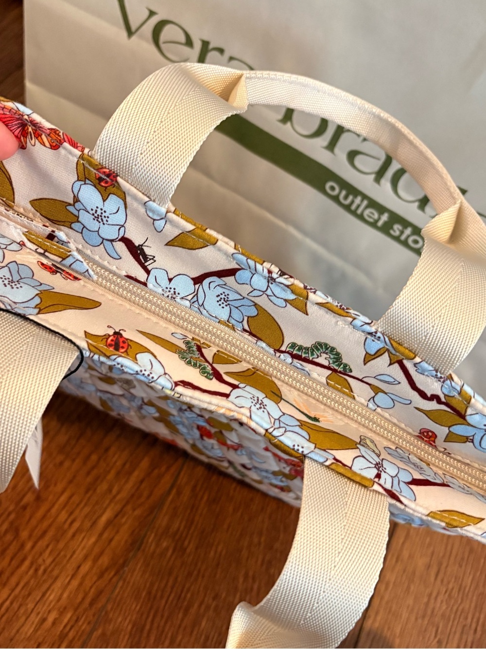 Vera Bradley Quilted Floral Lunch Tote - Cream, Light Blue & Olive - Picture 4 of 7
